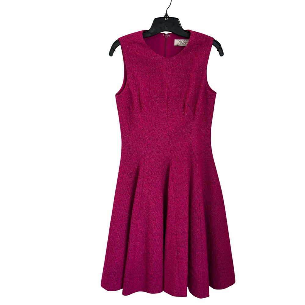 Lela Rose‎ Metallic Pink Knit Tweed Sleeveless A-Line Cocktail Dress Sz 4